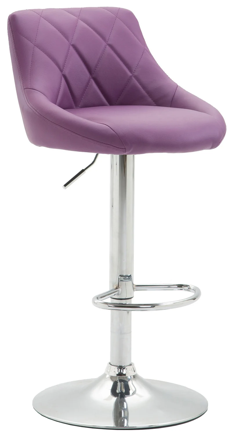 Tabouret de bar x1 pivotant hauteur réglable en similicuir violet surpiqûres décoratives cadre en métal chromé 10_0005897