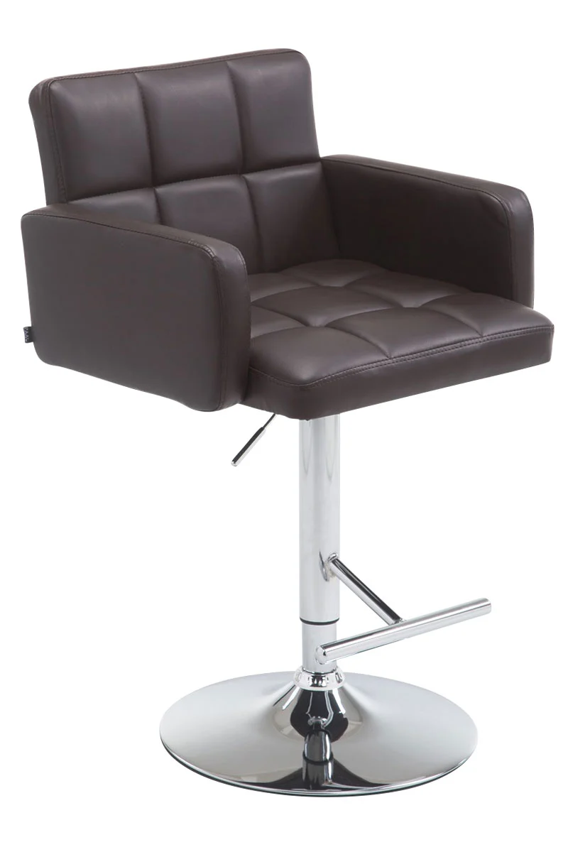 Tabouret de bar x1 avec accoudoirs et repose-pieds en similicuir marron cadre en métal chromé 10_0006553