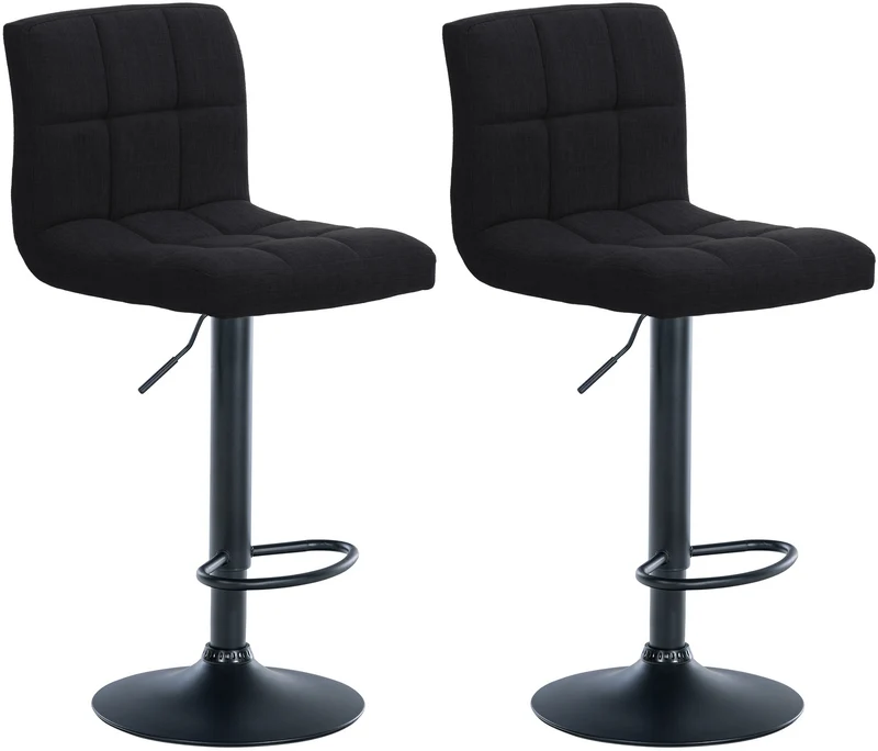 Lot de 2 tabourets de bar style contemporain en tissu matelassé noir cadre métal noir 10_0006470