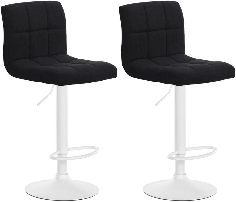Lot de 2 tabourets de bar style contemporain en tissu matelassé noir cadre métal blanc 10_0006469