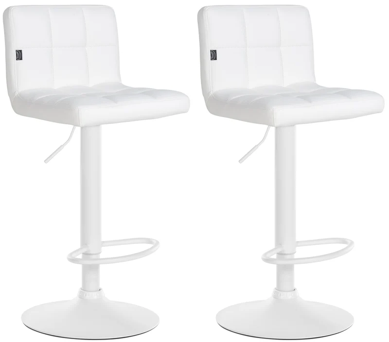 Lot de 2 tabourets de bar en PVC blanc coutures décoratives piètement métal blanc 10_0005988