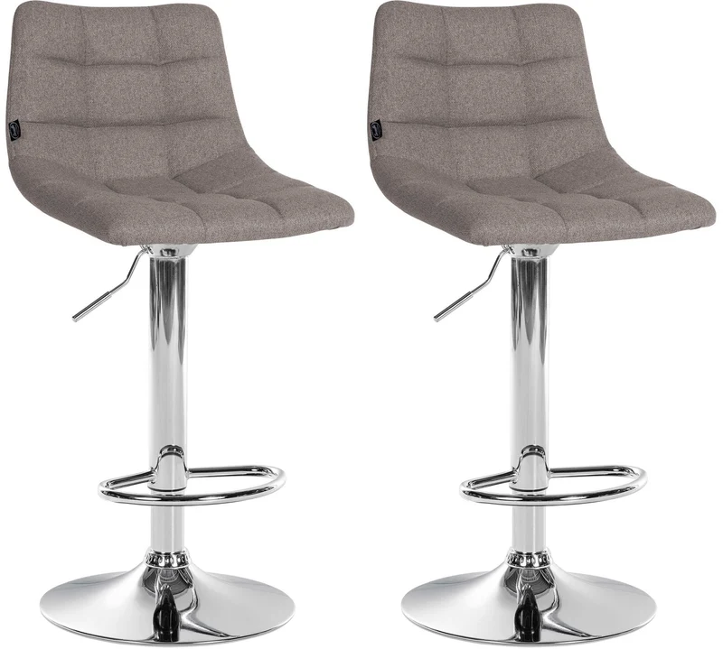 Lot de 2 tabourets de bar en tissu gris base métal chromé réglable en hauteur et repose-pieds TDB10622