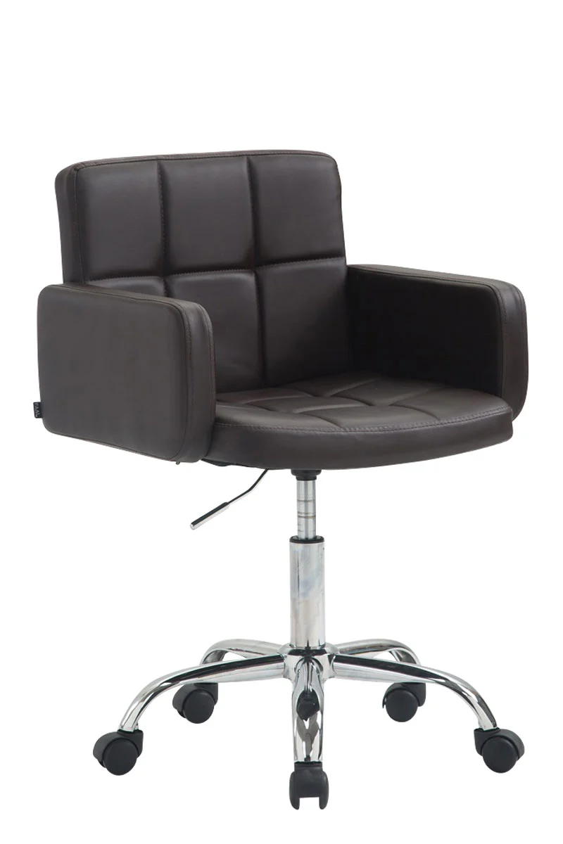 Chaise de bureau à roulettes avec dossier et accoudoirs en synthétique marron FAL10151