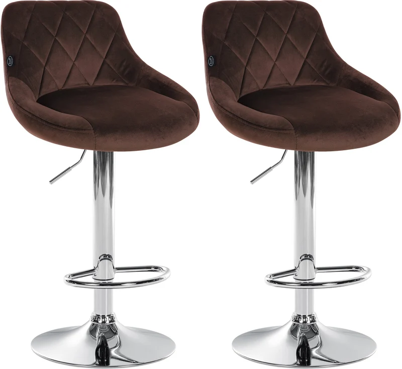 Set de 2 tabourets de bar coutures décoratives losanges assise en velours marron et cadre en métal chromé TDB10768