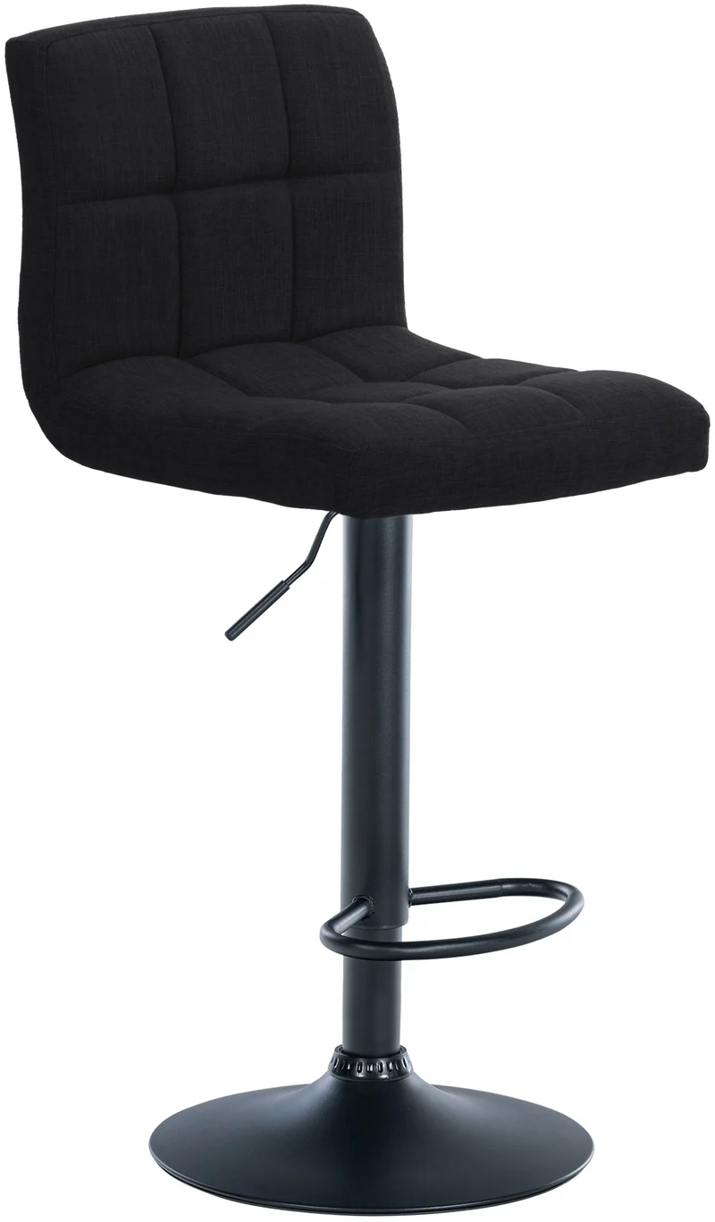 Tabouret de bar x1 style contemporain en tissu matelassé noir cadre métal noir 10_0006082