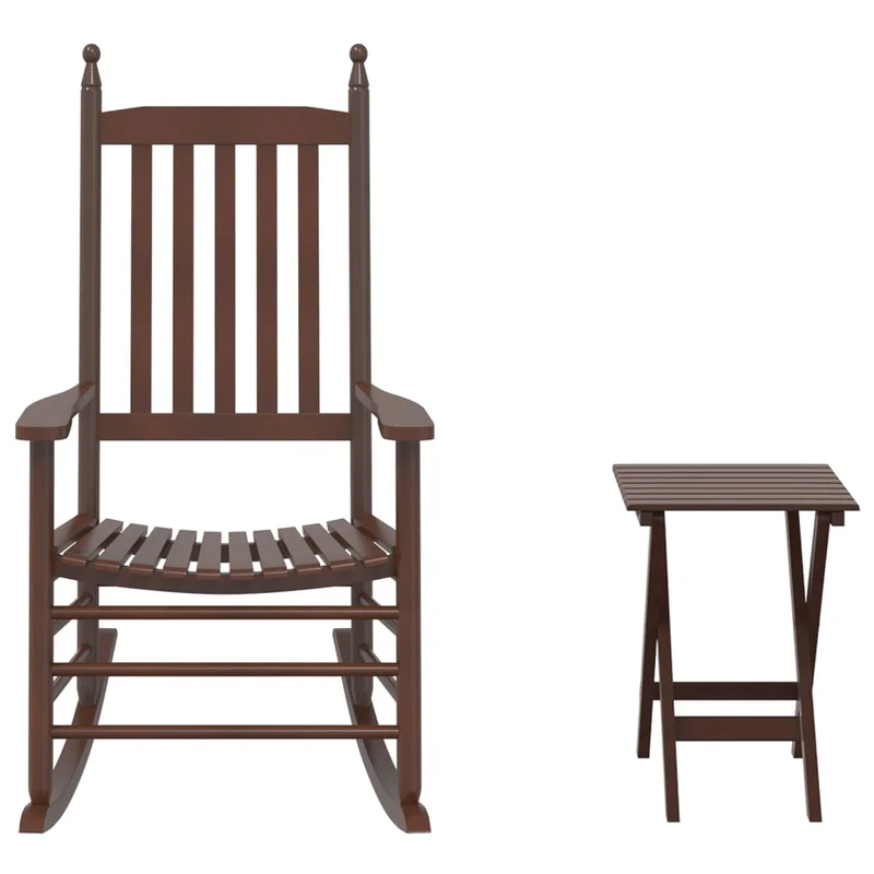 Fauteuil à bascule relax pour salon avec petite table pliable en bois de peuplier marron DEC028862