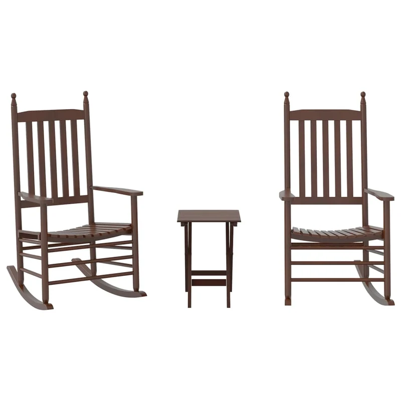 Lot de 2 fauteuils à bascule avec petite table pliable en bois de peuplier marron DEC029130
