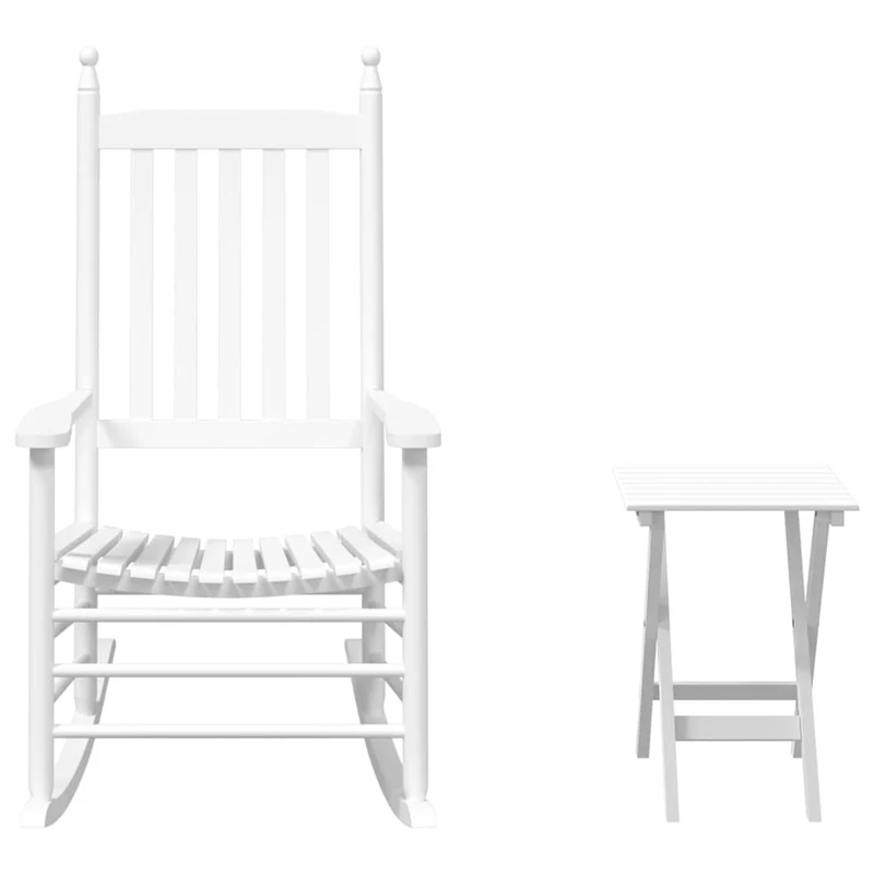 Fauteuil à bascule d'allaitement rembourré relax pour salon avec table pliable en bois de peuplier blanc DEC028858