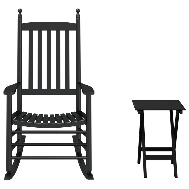 Fauteuil à bascule avec table pliable en en bois peuplier noir DEC028864