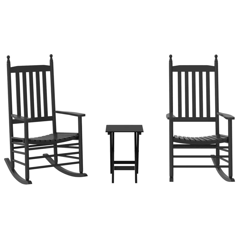 Lot de 2 fauteuils à bascule et petite table pliable en bois de peuplier noir DEC029132