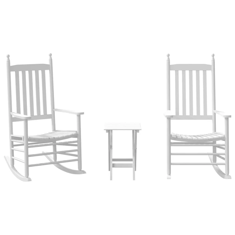 Lot de 2 chaises à bascule avec petite table pliable en bois de peuplier blanc DEC029126