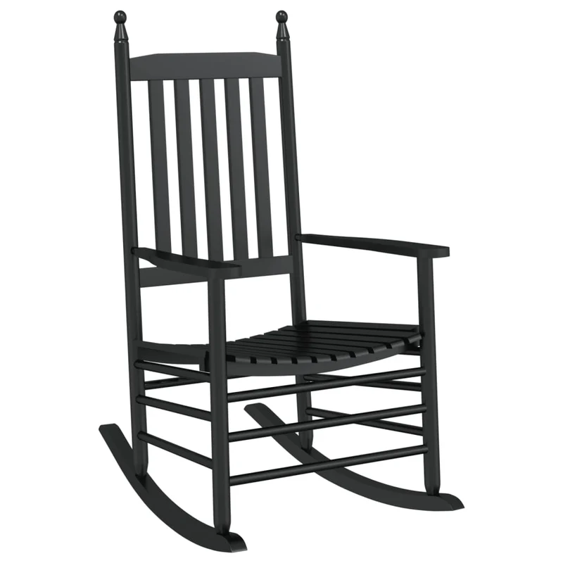 Fauteuil à bascule d'allaitement rembourré relax pour salon avec siège incurvé en bois noir DEC028856