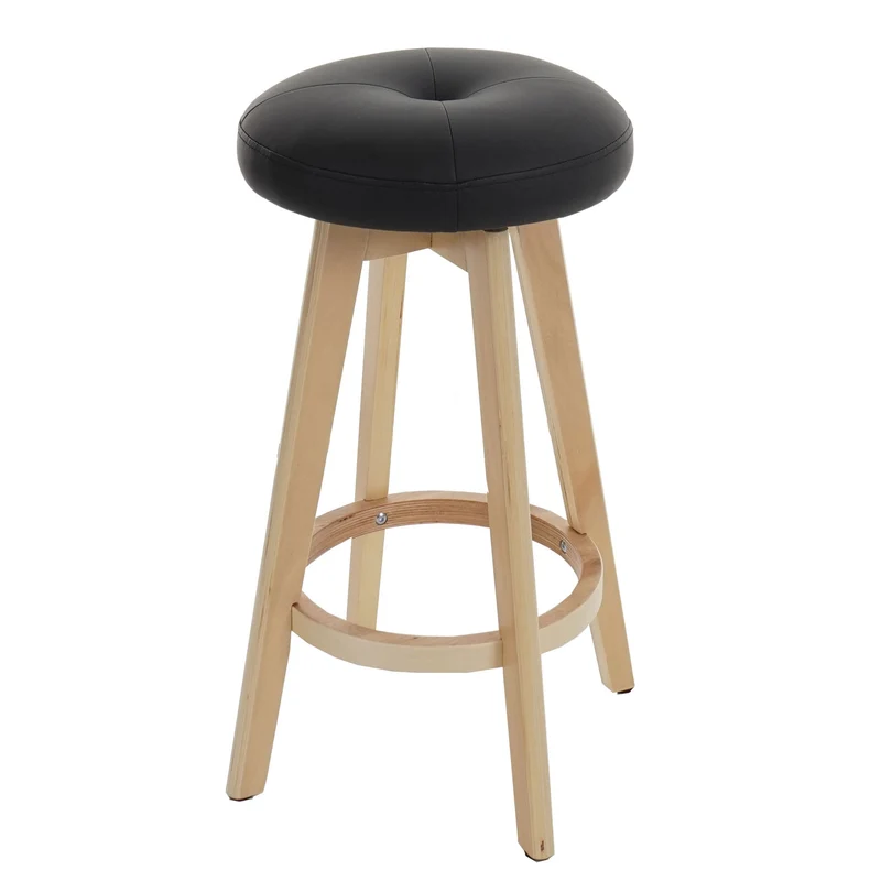 Tabouret de bar chaise de comptoir x1 avec repose-pieds pivotant en PVC noir et bois clairs 04_0008595