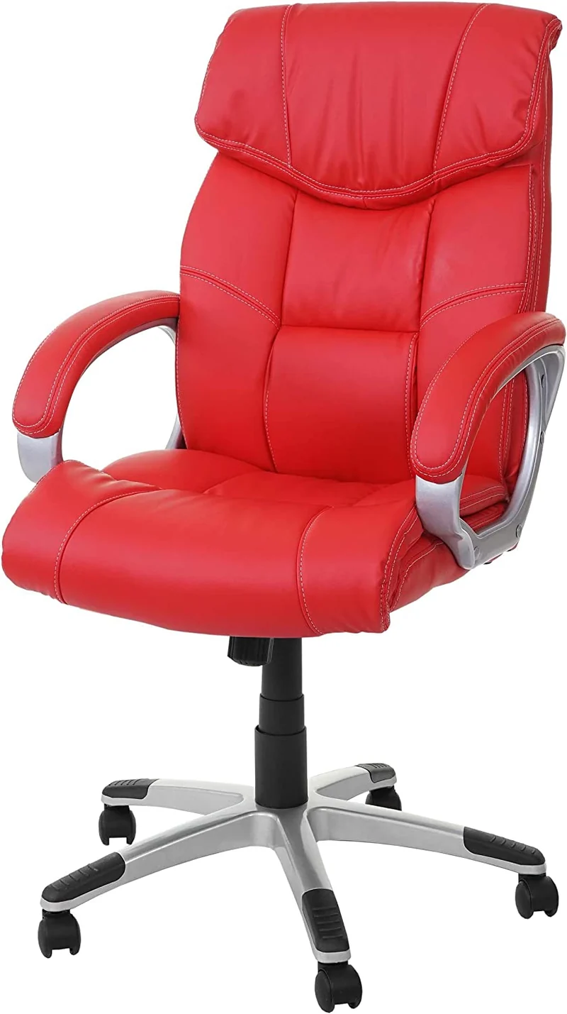 Fauteuil chaise de bureau sur roulettes pivotante hauteur réglable synthétique rouge 04_0001804