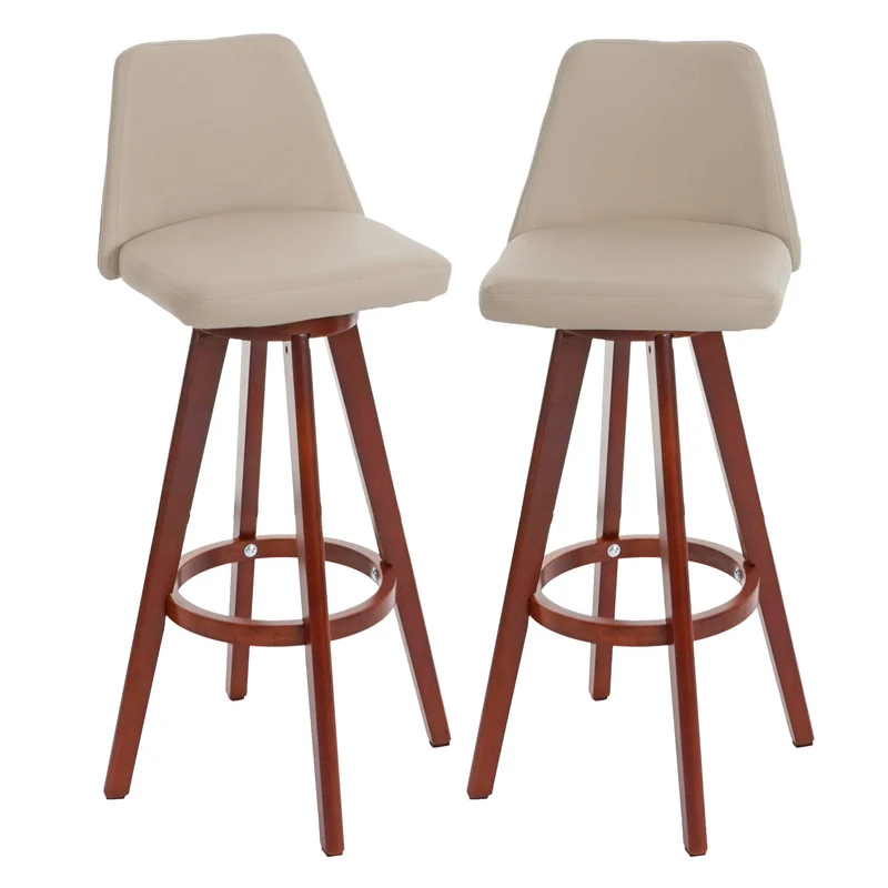 Lot de 2 tabourets de bar chaises comptoir rotatif en PVC crème et bois 04_0007455
