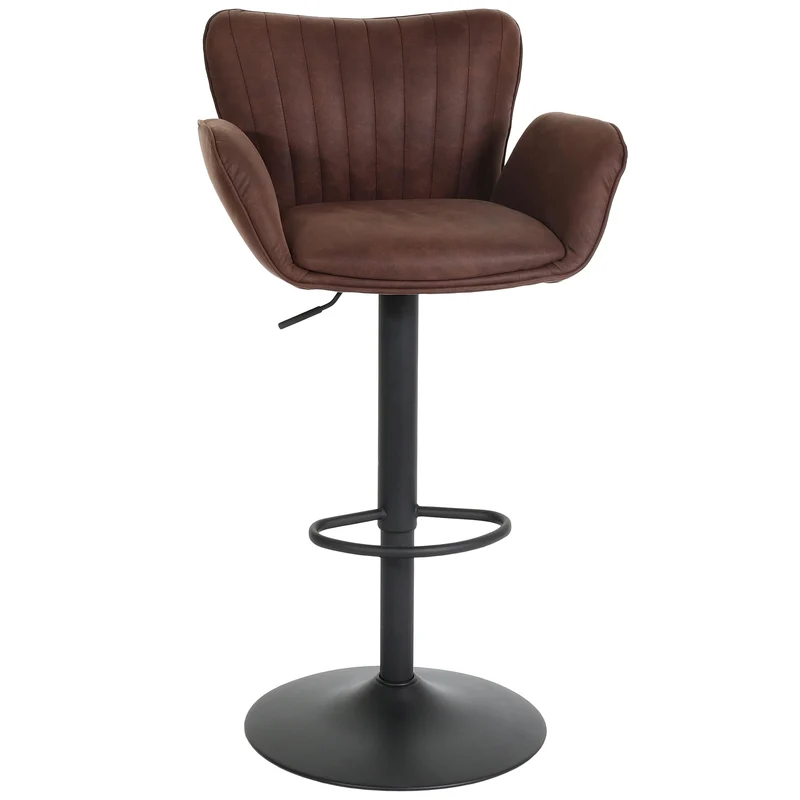 Tabouret de bar x1 pivotant avec accoudoir repose-pieds rotatif en tissu marron foncé base métal noir 04_0008590
