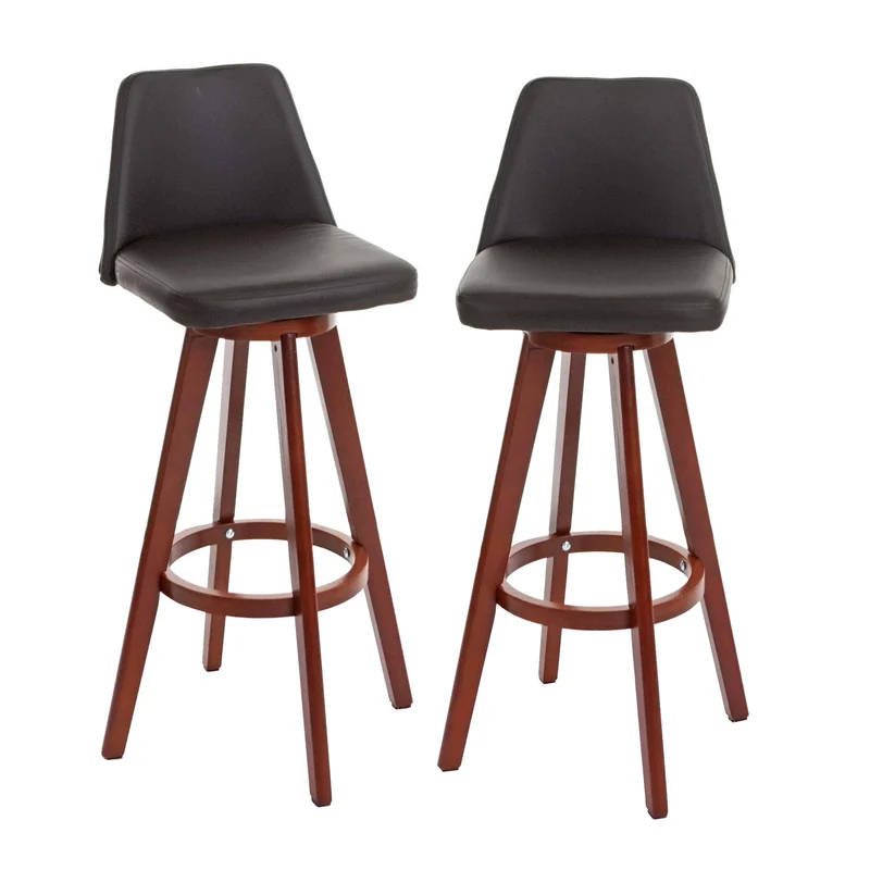 Lot de 2 tabourets de bar chaises comptoir rotatif en PVC marron et bois 04_0007456