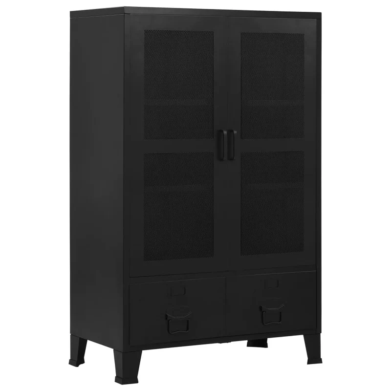 Meuble de bureau armoire de rangement avec 3 compartiments et 2 tiroirs avec porte-noms 75 x 40 x 120 cm acier noir DEC024459