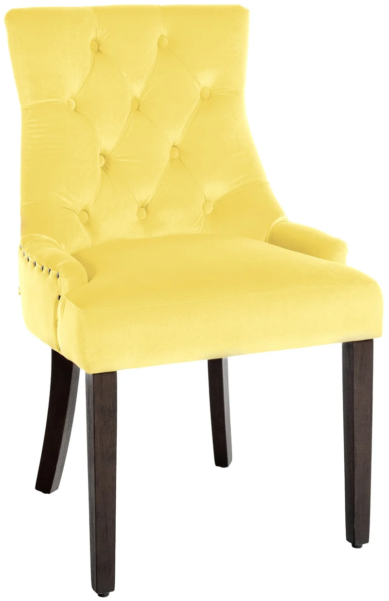 Chaise de salle à manger x1 design antique capitonné en velours jaune avec 4 pieds en bois marron 10_0001937