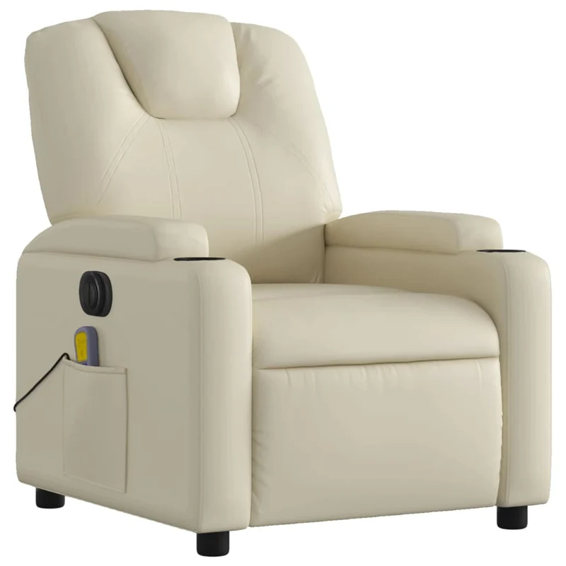 Fauteuil de relaxation TV fonction massage inclinable électrique 6 points de massage en PVC crème DEC027144