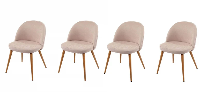 Lot de 4 chaises de salle à manger dossier avec coutures décoratives en losange design rétro années 50 en tissu beige pieds métal aspect bois CDS04516