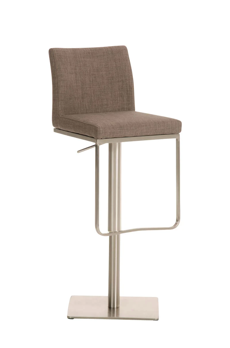 Tabouret de bar x1 avec repose-pieds plaque de base carrée en acier inoxydable assise en tissu gris 10_0005314