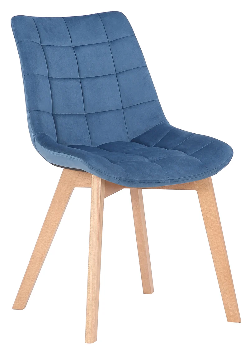 Chaise de salle à manger x1 rembourrage généreux en velours bleu piètement en bois 10_0002080