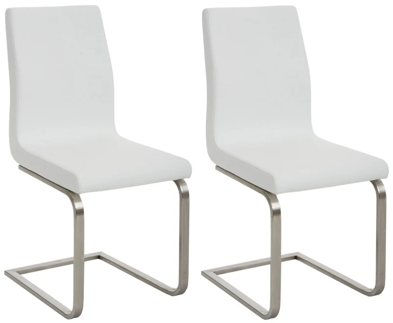 Lot de 2 chaises de salle à manger style cantilever en PVC blanc pieds forme luge en acier inoxydable 10_0001596
