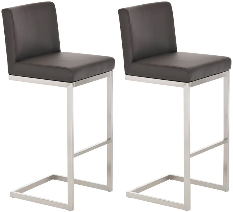 Lot de 2 tabourets de bar design moderne support en acier inoxydable assise en PVC marron 10_0006668