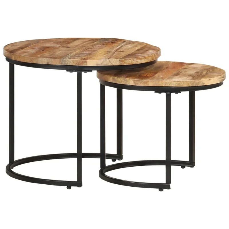 Set de deux tables d'appoint gigognes en bois de manguier et métal DEC031319