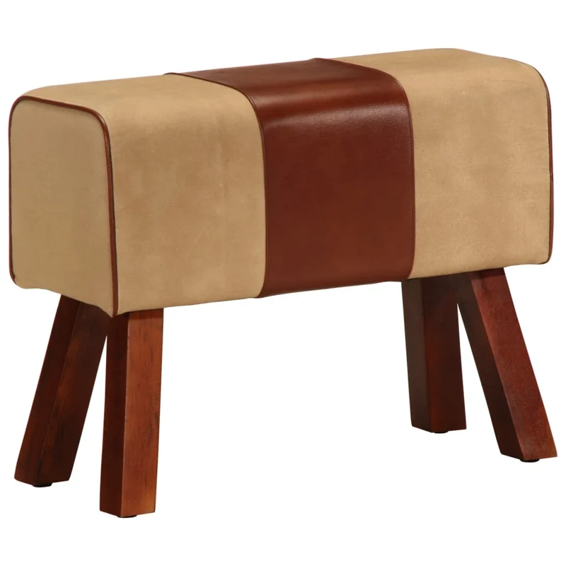Banc saut de cheval tabouret 58 cm marron cuir véritable et manguier brun DEC025014