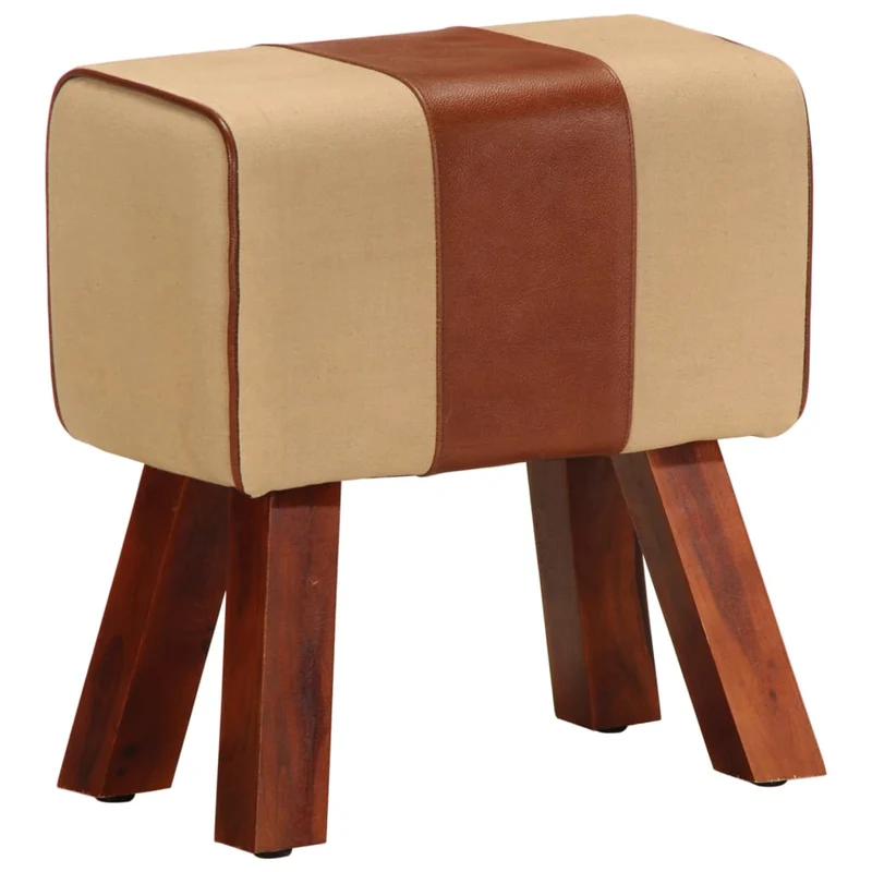 Banc saut de cheval 38 cm en cuir véritable et manguier marron DEC025012