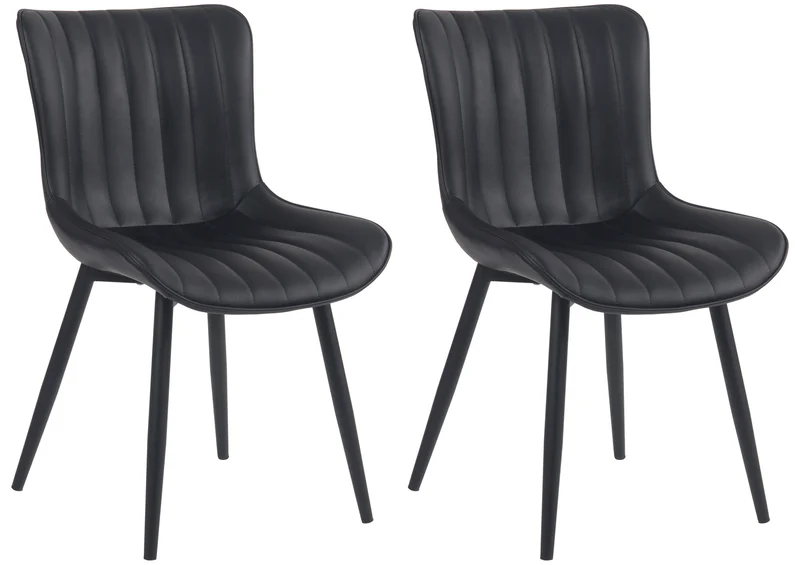 Lot de 2 chaises de salle à manger coutures décoratives verticales avec pieds en métal noir assise en PVC noir 10_0001732