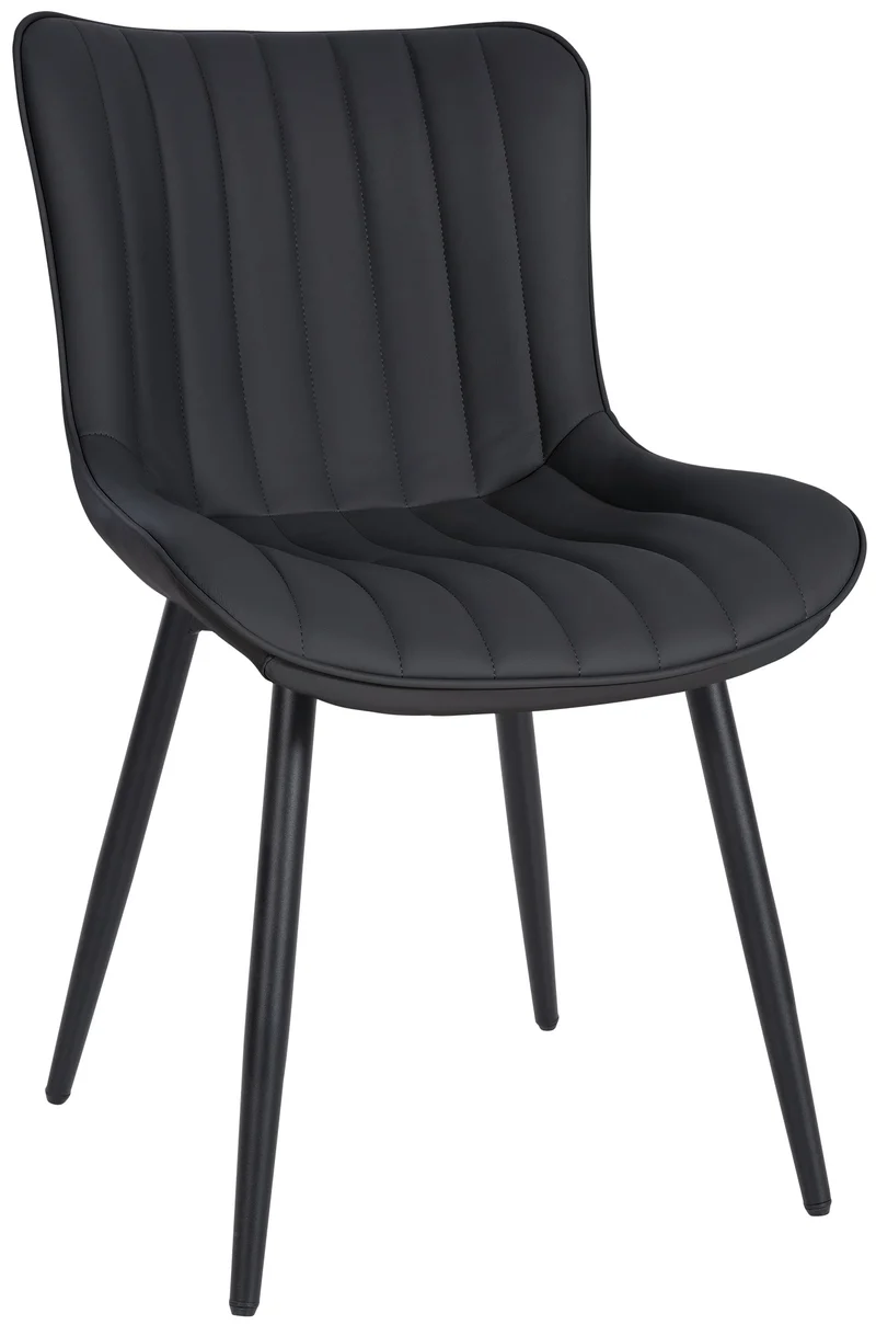Chaise de salle à manger x1 coutures décoratives verticales avec pieds en métal noir assise en PVC noir 10_0002257