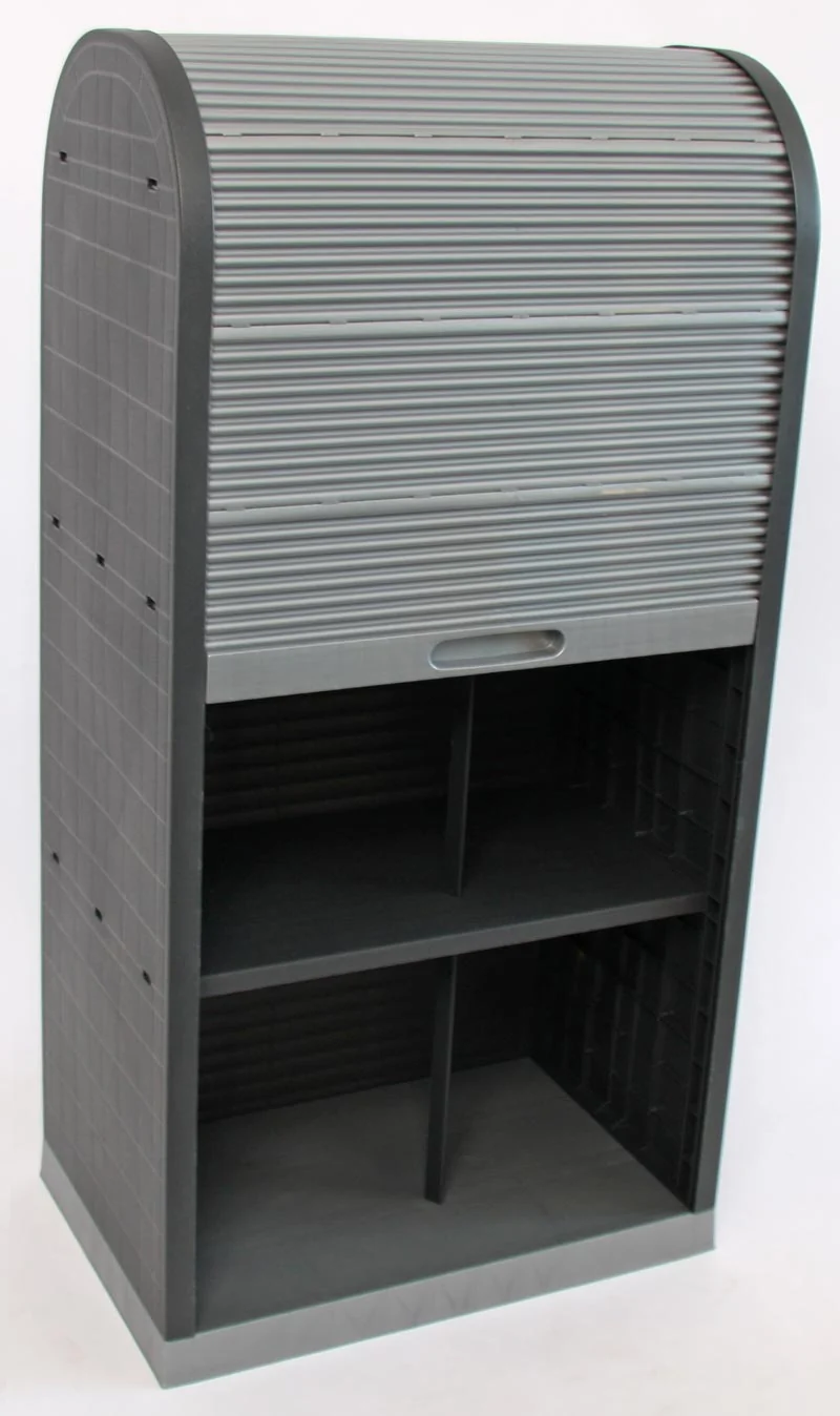 Armoire de bureau universelle rangement classeurs avec porte coulissante à lamelles plastique robuste pour dossiers A4 120 x 58 x 38 cm 04_0011594