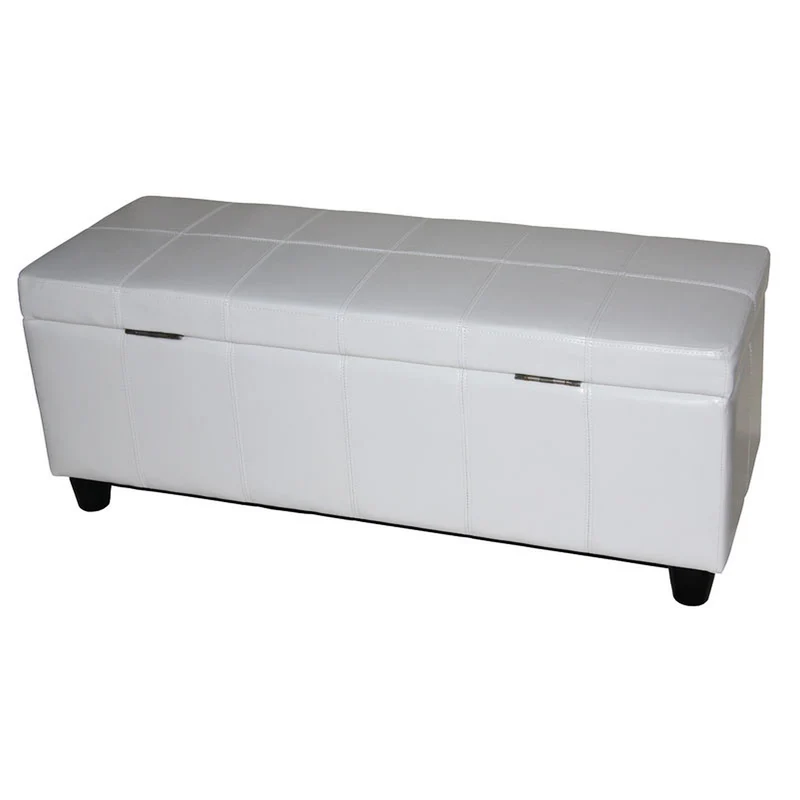 Banc coffre de rangement avec compartiment intégré et couvercle relevable 112 x 45 x 45 cm en cuir et similicuir blanc 04_0011539