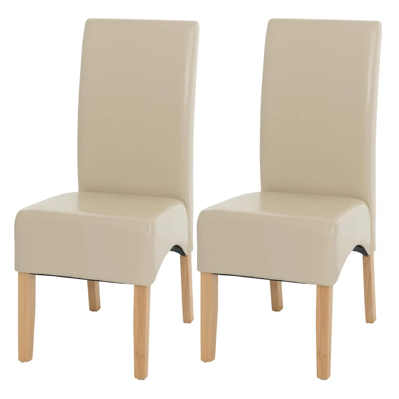 Lot de 2 chaises de salle à manger rembourrées en cuir crème avec dossier haut pieds en bois clair 04_0011603