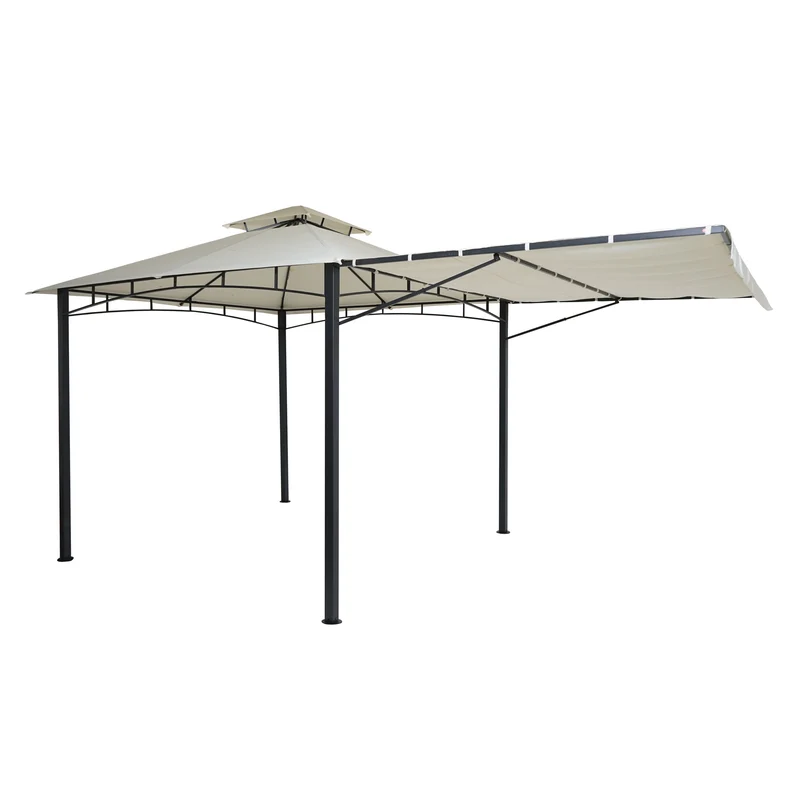 Pergola de jardin pavillon extérieur avec paroi latérale mobile structure acier 2,5 x 2,5 m crème-beige 04_0008115