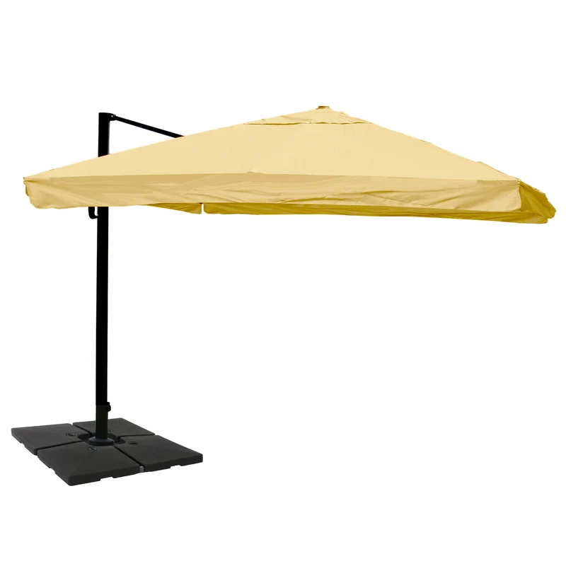 Parasol déporté 3 x 4 m Ø env. 5 m aluminium et polyester crème avec volant rotatif avec pied 04_0007987