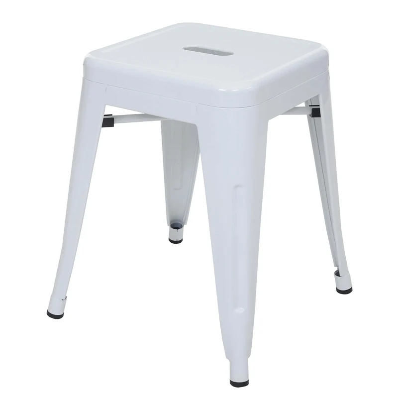 Lot de 6 tabourets bas empilables design industriel en métal blanc 04_0007802