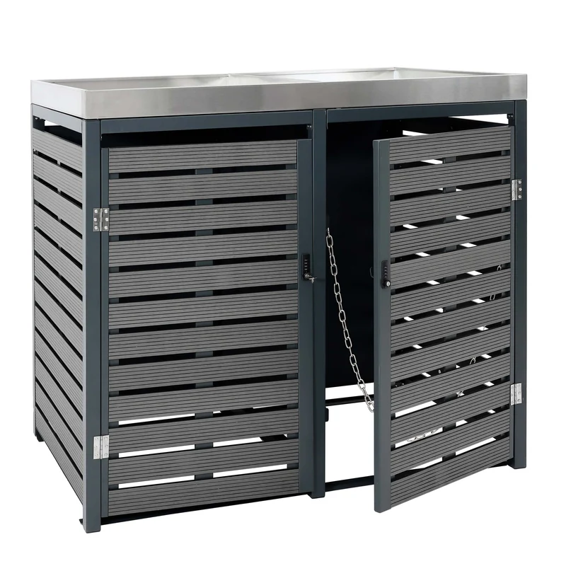 Cache-poubelles double avec bac à plantes 124 x 134 x 84 cm WPC / acier inoxydable anthracite 04_0005718