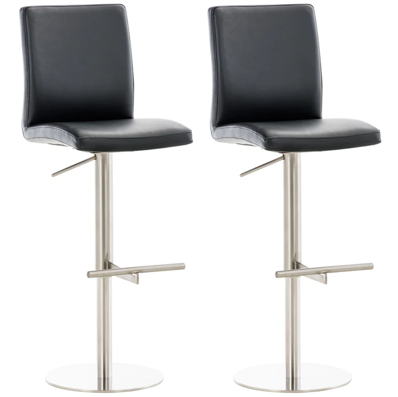 Lot de 2 tabourets de bar avec repose-pieds et dossier assise en similicuir noir cadre acier inoxydable 10_0006064