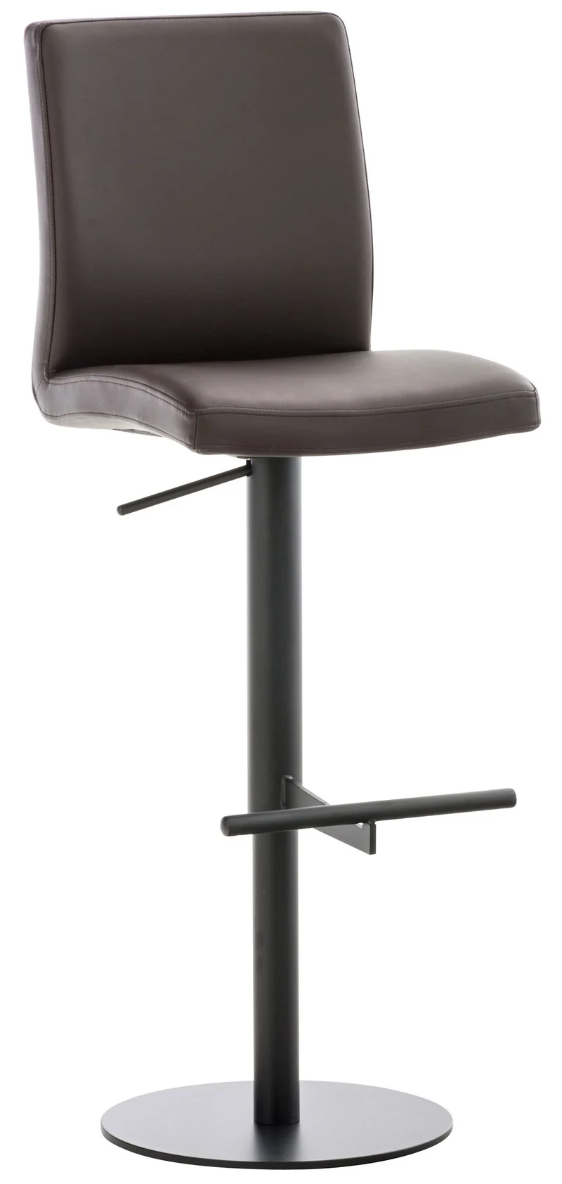 Tabouret de bar x1 réglable en hauteur et pivotant à 360° plateforme ronde en métal noir assise en PVC marron 10_0004570