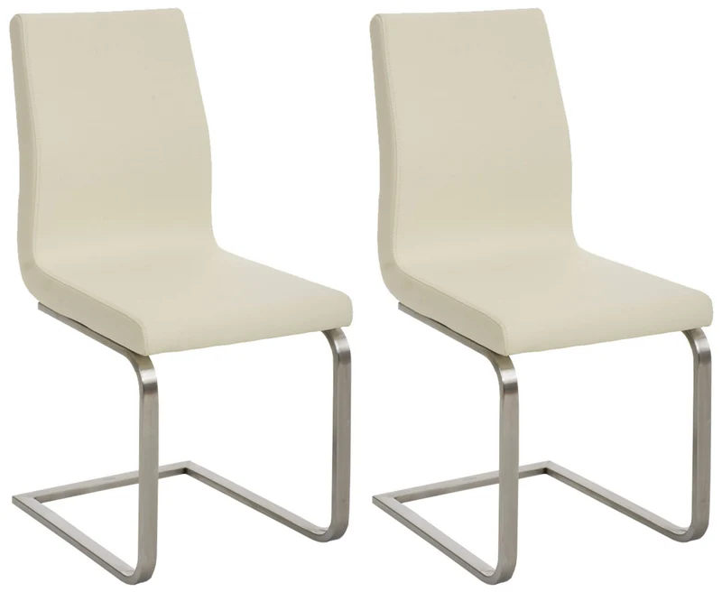 Lot de 2 chaises de salle à manger style cantilever en tissu crème pieds forme luge en acier inoxydable 10_0001598