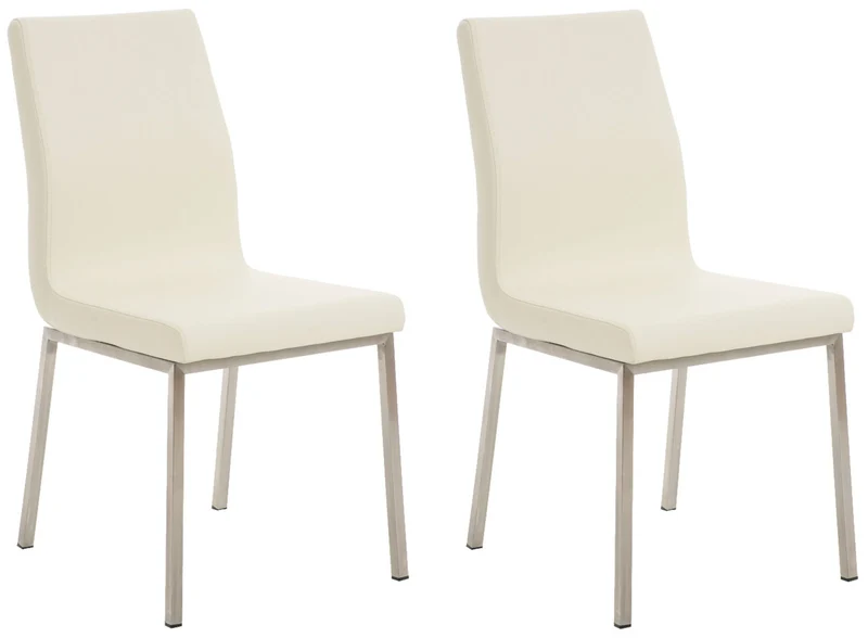 Lot de 2 chaises de salle à manger style épuré en PVC crème et acier inoxydable 10_0001611