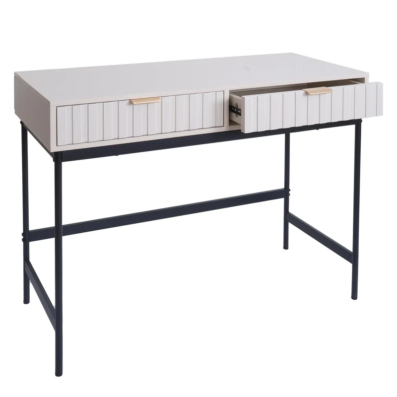 Table console table téléphone table d’appoint style industriel avec 2 tiroirs 85 x 100 x 40 cm mélaminé blanc et métal finition 04_0009272