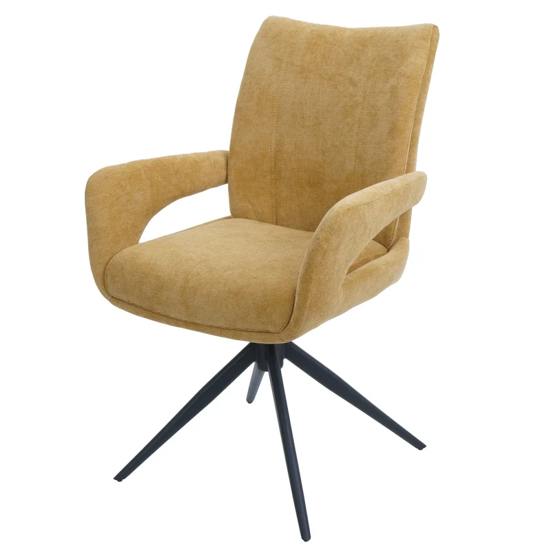 Chaise de salle à manger pivotante moderne accoudoirs enveloppants 90 x 60 x 60 cm confort d'assise ergonomique en tissu chenille jaune 04_0009334