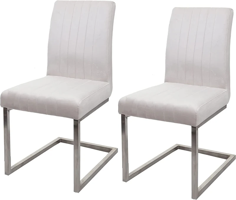 Lot de 2 chaises de salle à manger chaise de conférence en acier inoxydable brossé velours crème CDS04483