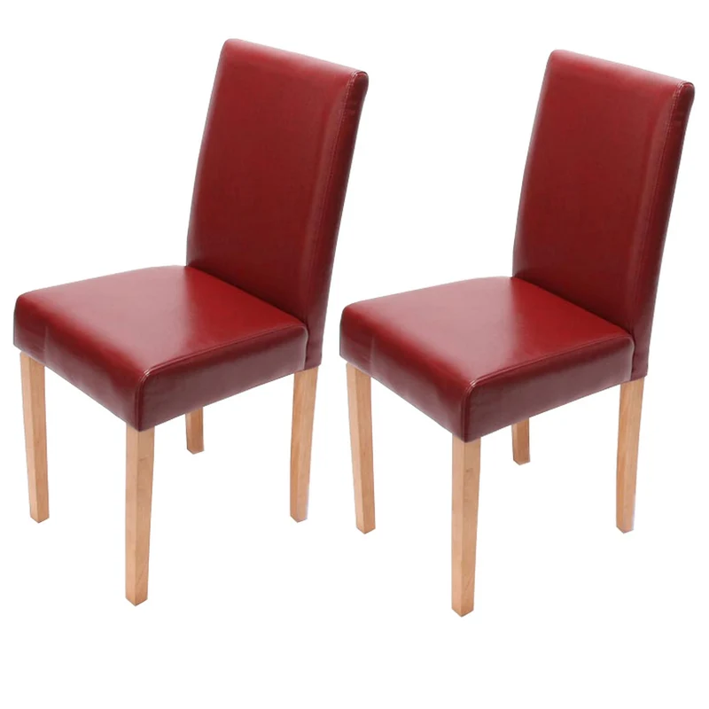 Lot de 2 chaises de salle à manger cuisine en synthétique rouge pieds en bois clair design moderne 04_0002079
