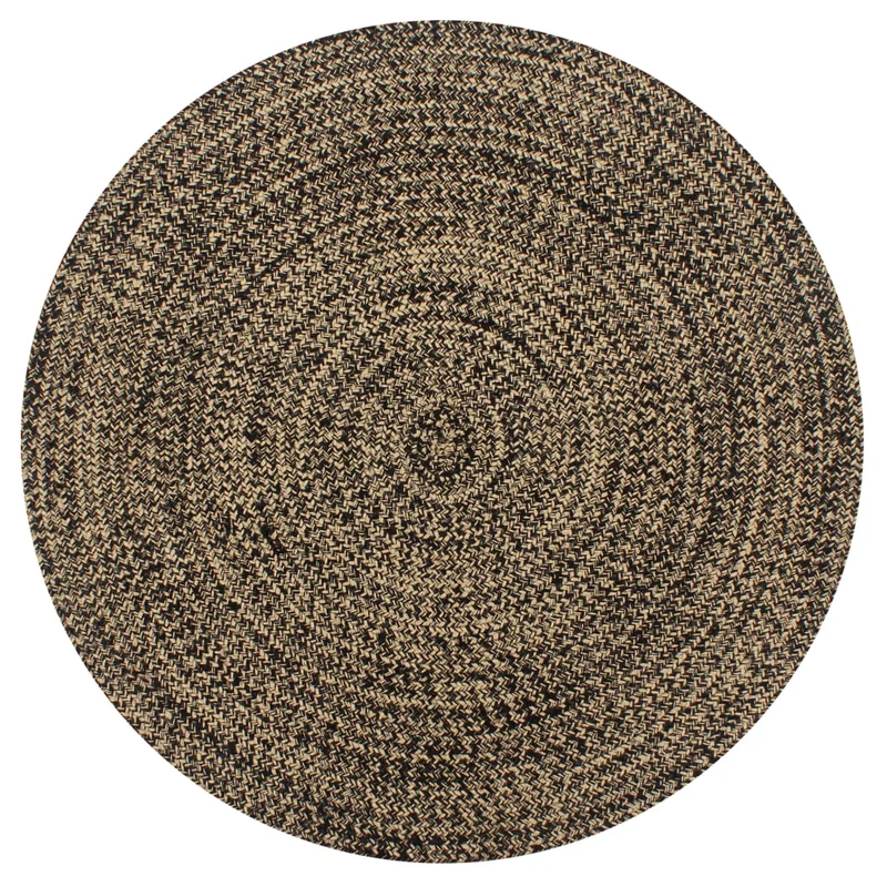 Tapis fait à la main Jute Noir et naturel 90 cm DEC023520